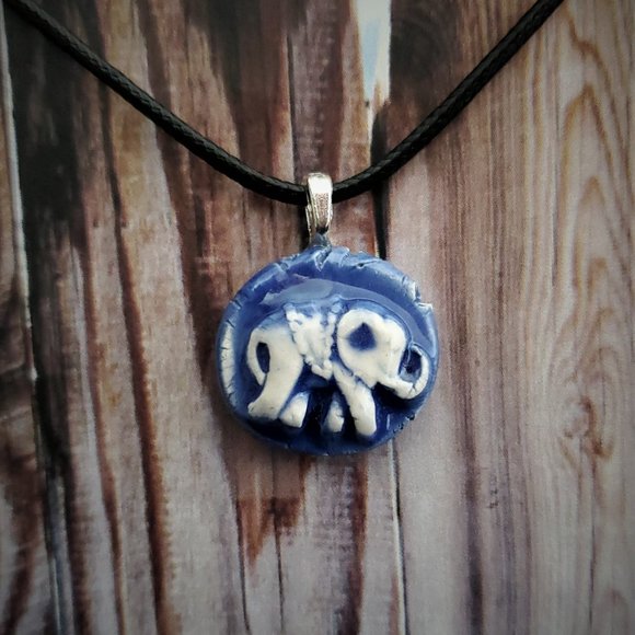 Handmade Ceramic Blue Elephant Pendant Necklace - Picture 8 of 14
